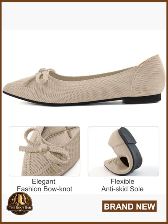 Censtreet Ballet Flats Shoes for Women: Dressy Pointed Toe  Pointed Toe Bow Knit Ballet Flats Slip On Work Business Casual Shoes